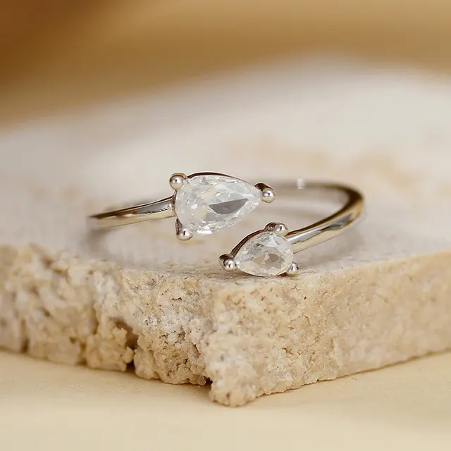 Silver Water Drop Zircon Opening Light Luxury Fashion Commuter Neutral Ring White Gold Color - Shop at LoveMi