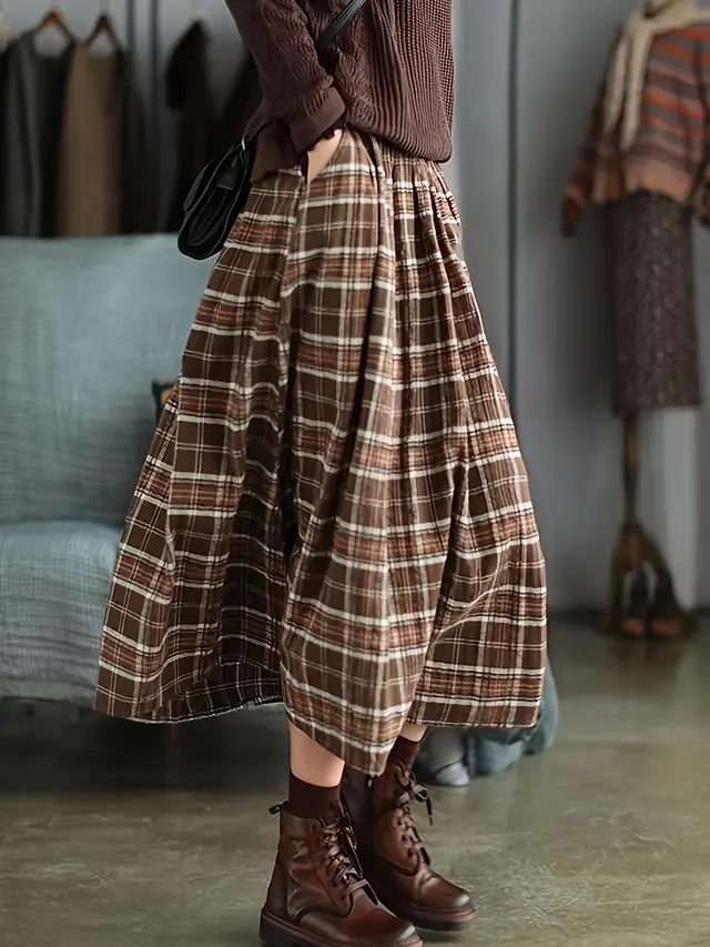 Casual Vacation Style Elastic Waist A Line Dress Brown - Shop at LoveMi