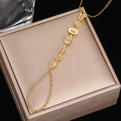 Light Luxury Advanced Design Tassel Rhinestone Finger Chain Golden Pink Diamond - Shop at LoveMi
