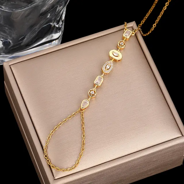 Light Luxury Advanced Design Tassel Rhinestone Finger Chain Golden White Diamond - Shop at LoveMi