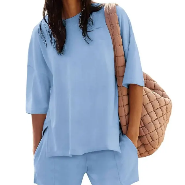 Summer New Women's Blouse Shorts Suit Light Blue - Shop at LoveMi