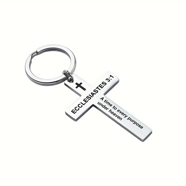 Personality Trend Stainless Steel Faith Cross Scripture Lettering Metal Keychains 02Style - Shop at LoveMi