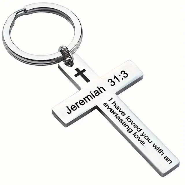 Personality Trend Stainless Steel Faith Cross Scripture Lettering Metal Keychains 11Style - Shop at LoveMi