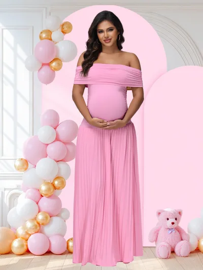 Summer New Off shoulder Pleated Dress Pink - Shop at LoveMi