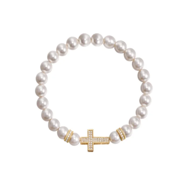 Women's Versatile Round Beaded Cross Bracelet White - Shop at LoveMi