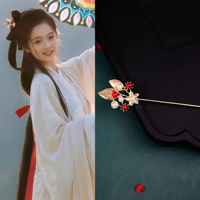 Ancient Style Han Handmade Updo Alloy Hairpin Hairpin Z115 Red - Shop at LoveMi