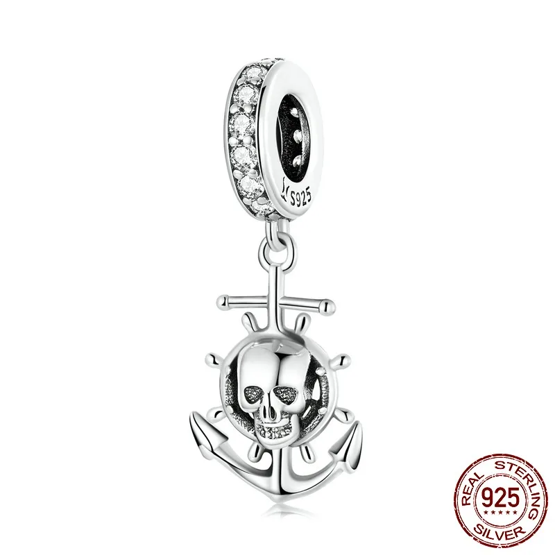 S925 Silver Skull Pirate Ship Pendant Diy Bracelet String Beads Scc2030 - Shop at LoveMi