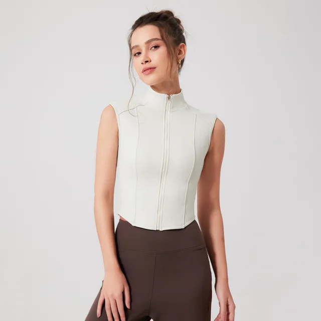 Women's Pure Color All matching Stand Collar Sleeveless Sports Top White - Shop at LoveMi
