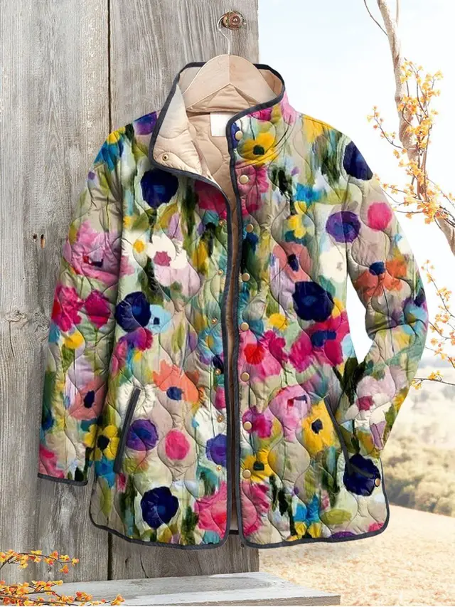 Women's Fashion Tuck Cotton Digital Printed Cotton padded Jacket Style 11 - Shop at LoveMi