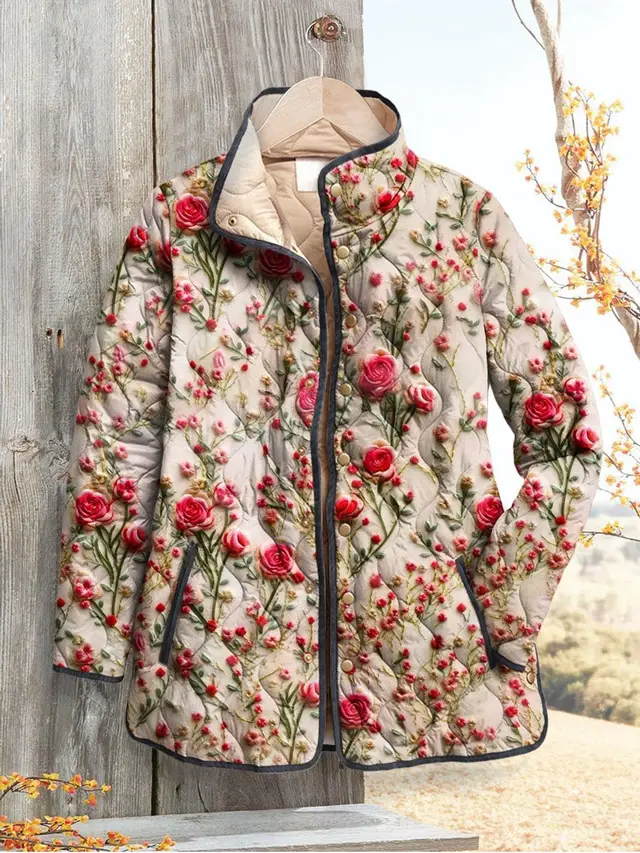 Women's Fashion Tuck Cotton Digital Printed Cotton padded Jacket Style 12 - Shop at LoveMi