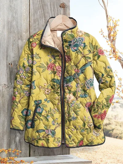Women's Fashion Tuck Cotton Digital Printed Cotton padded Jacket Style 13 - Shop at LoveMi