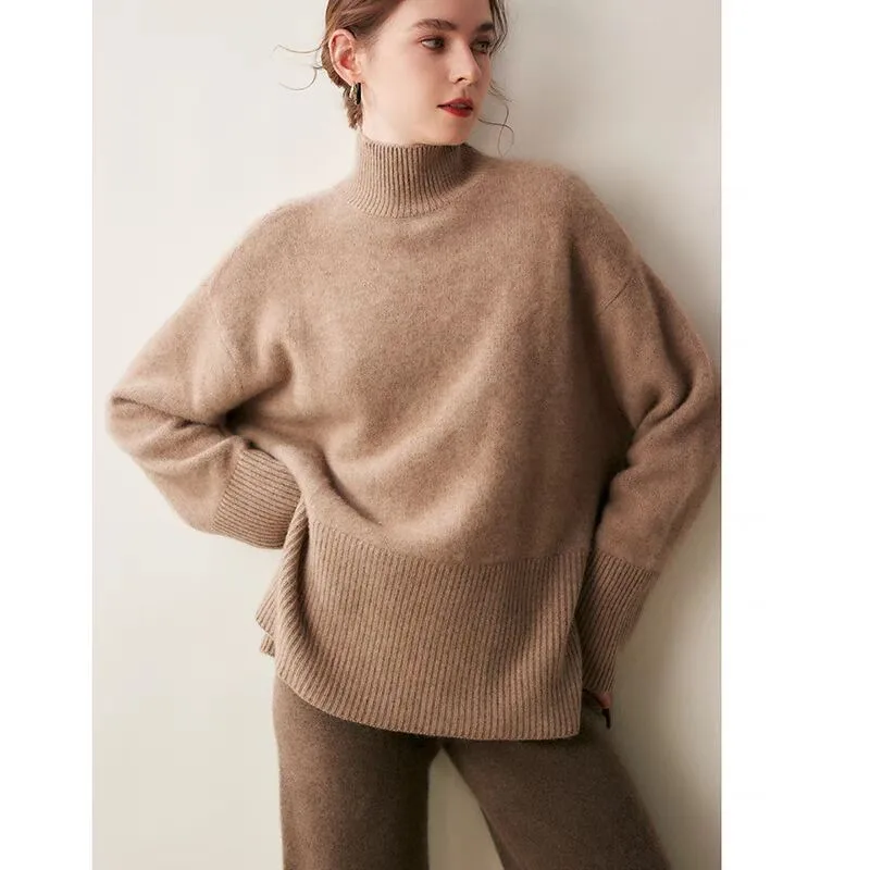 Slit Knitted Loose Women's Autumnwinter Sweater Purple Cashmere - Shop at LoveMi