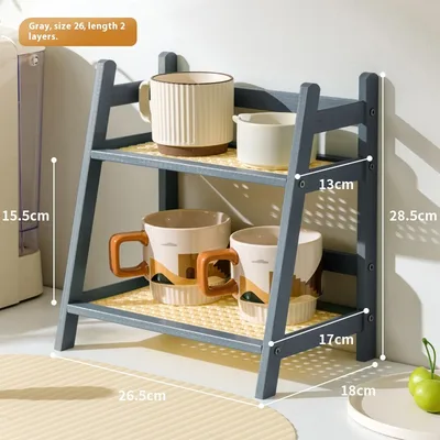 Antique Rattan Cream colored Double layer Desktop Storage Rack Gray - Shop at LoveMi