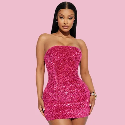 Women's Fashion Sexy Tube Top Hip Skirt Rose Red - Shop at LoveMi