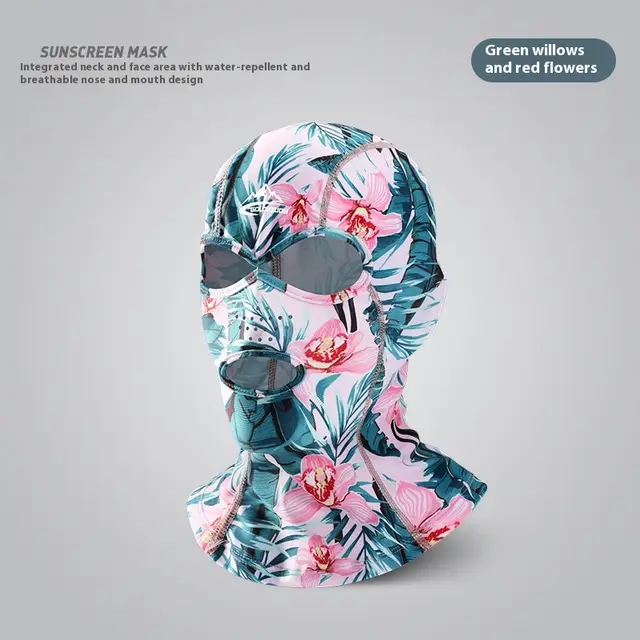 Facekini Swimming Sun Protection Head Cover Men And Women Outdoor Willow Green And Flower Red - Shop at LoveMi