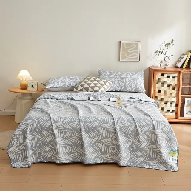 Class A Double layer Yarn Cover Blanket Double sided Knitted Cotton Blanket Light Blue And Gray - Shop at LoveMi
