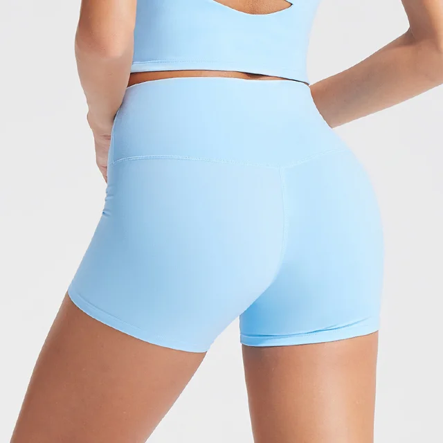 With Chest Pad V neck Sports Workout Clothes Beauty Back Nude Feel Yoga Clothing Top Women Shorts Air Blue - Shop at LoveMi