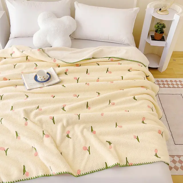 Office Nap Multifunctional Lambswool Shawl Blanket Tulip Beige - Shop at LoveMi