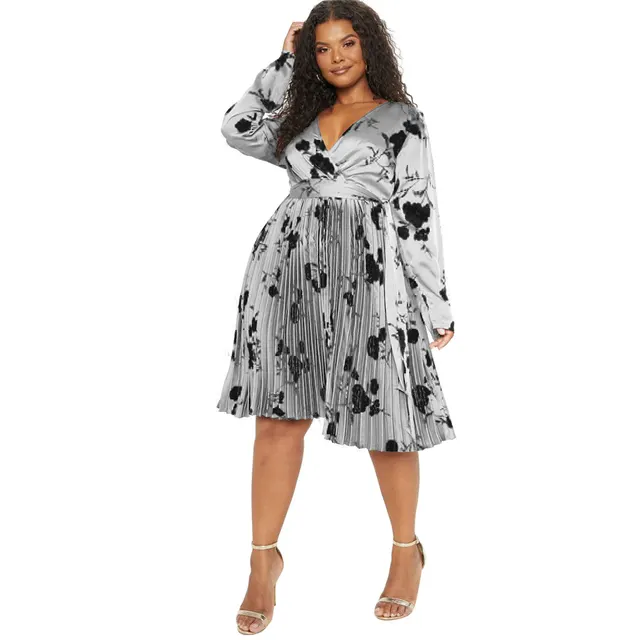Deep V neck Pleated Temperament Dress Women Silver Black - Shop at LoveMi
