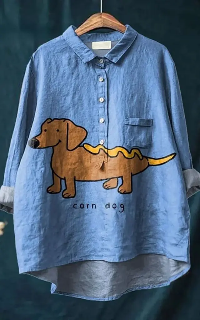 Women's Retro Fish Art Print Lapel Long Sleeve Shirt Xxs - Shop at LoveMi
