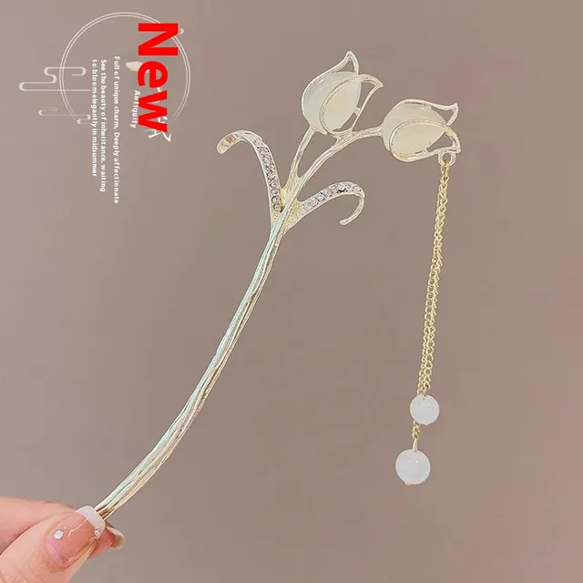 New Updo Hair Clasp High Sense Ebony Hairpin 4 Two Flower Hairpin - Shop at LoveMi