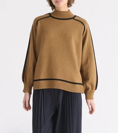 Maillard Autumn And Winter Striped Contrast Color Top For Women Coffee Color - Shop at LoveMi