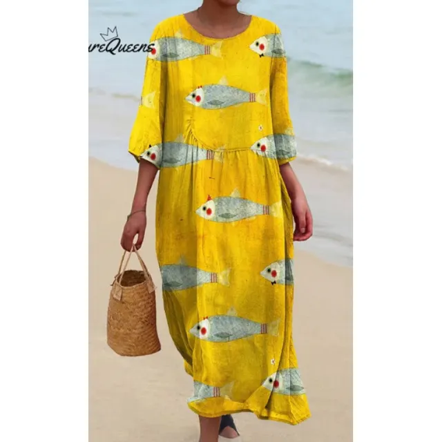 Women's Loose Casual Floral Pattern Cropped Long Sleeves Dress Qz4 Style 4 - Shop at LoveMi