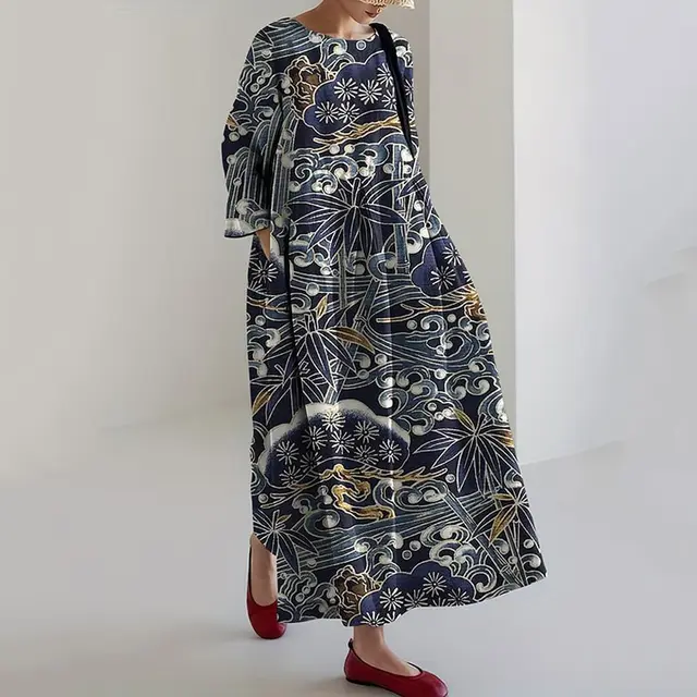 Women's Loose Casual Floral Pattern Cropped Long Sleeves Dress Qz4 Style 6 - Shop at LoveMi