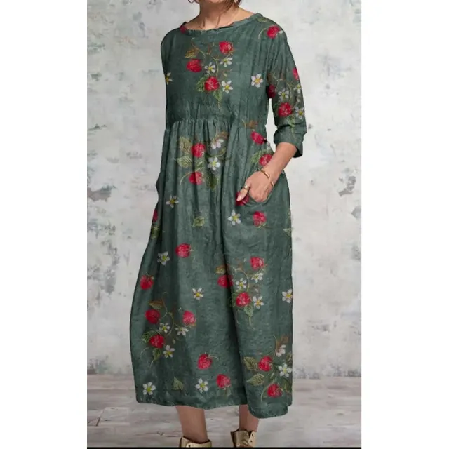 Women's Loose Casual Floral Pattern Cropped Long Sleeves Dress Qz4 Style 9 - Shop at LoveMi
