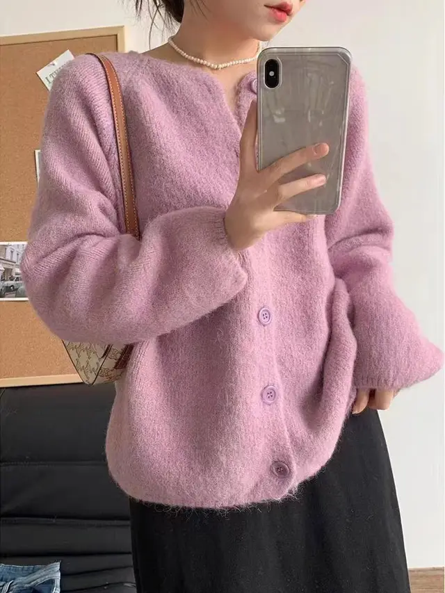 Fashion Loose And Slimming Outer Wear Thick Top Pink Purple - Shop at LoveMi