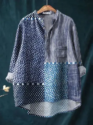 Women's Casual Loose Printed Round Neck Shirt - Zcs326