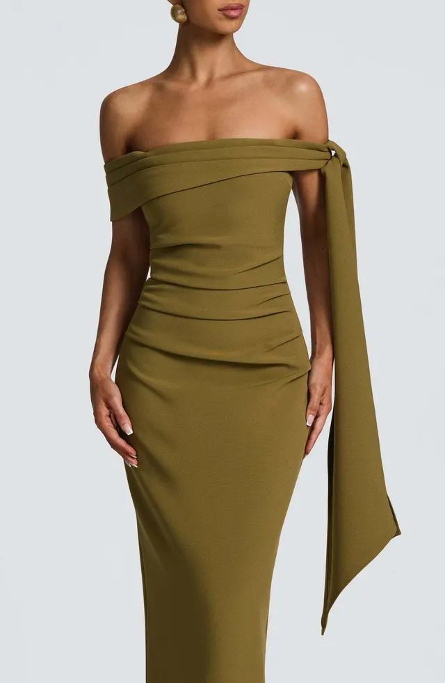 Women's Off shoulder Ribbon Backless Solid Color Dress Dark Gray - Shop at LoveMi
