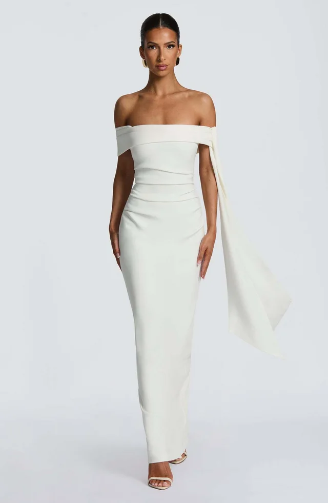 Women's Off shoulder Ribbon Backless Solid Color Dress White - Shop at LoveMi