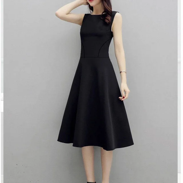 New Fashion Large Size Sleeveless Dress Korean Temperament Slim Fit Black - Shop at LoveMi