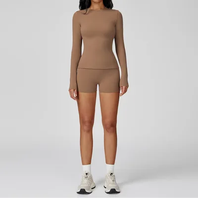 Slim Fit Outdoor Workout Clothes Women's Fitness Running Sports Brown - Shop at LoveMi