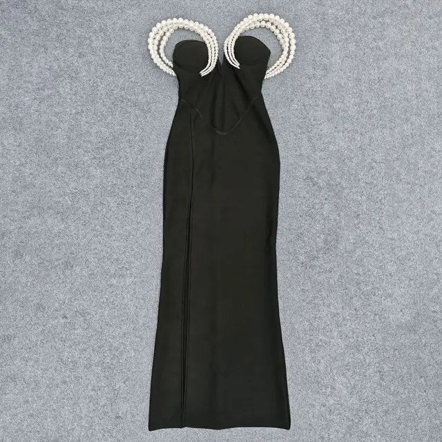 Women's All match Heavy Industry Pearl Bandage Dress Sexy Tube Top Dress Black - Shop at LoveMi