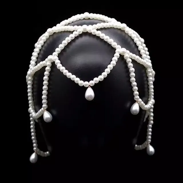 Vintage And Versatile Bridal Water Droplet Imitation Pearl Headpiece Pearl Cap - Shop at LoveMi