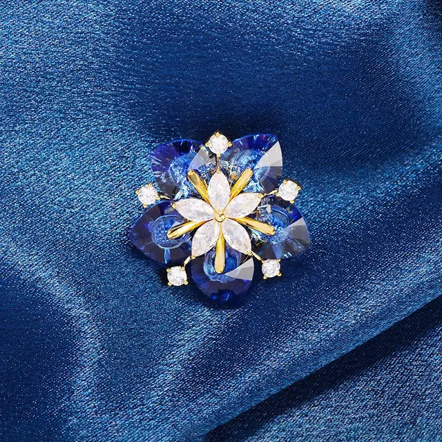 Light Luxury High grade Super Shiny Snowflake Personality Corsage Suit Jacket Elegant Pin Blue - Shop at LoveMi