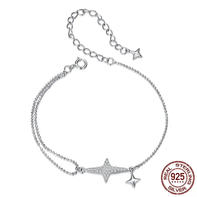 S925 Sterling Silver White Gold Plated Star Bracelet 925 Silver - Shop at LoveMi