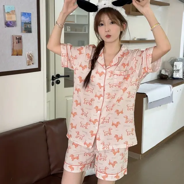 New Cute Cartoon Orange Sausage Dog Cotton Double layer Pajamas Sausage Dog - Shop at LoveMi