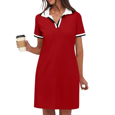 Women's Pure Short Sleeve V neck Casual Dress Red - Shop at LoveMi