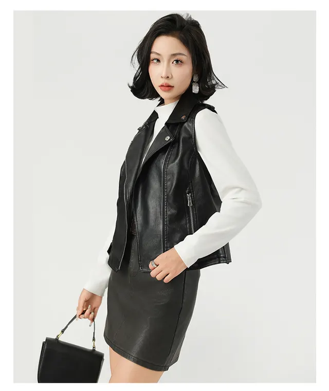 Versatile Fashion Suit Lapel Leather Waistcoat Black - Shop at LoveMi