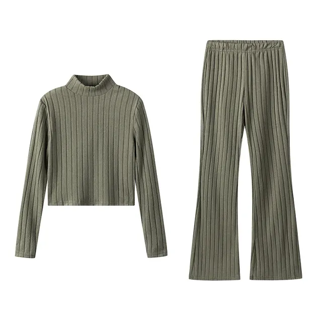 Knitted Long sleeve Suit Hooded Sweater Trousers Army Green - Shop at LoveMi