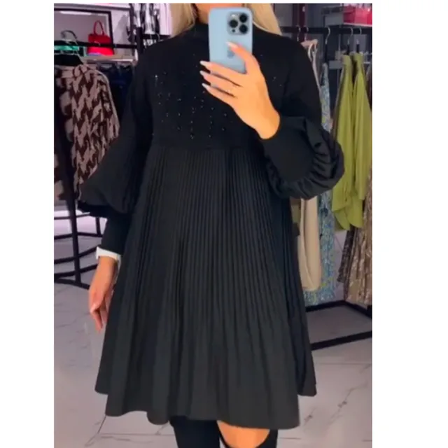 Lantern Sleeve Hepburn Style Slimming Knitted Dress For Women Black - Shop at LoveMi