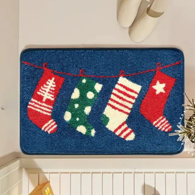 Cartoon Plush Bathroom Mats Household Thickened Non slip Foot Mat Christmas Stockings - Shop at LoveMi