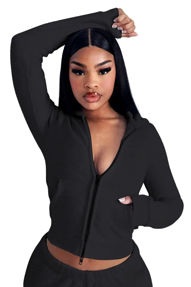 Fashion Elegant Hooded Double Open Two piece Set Black - Shop at LoveMi