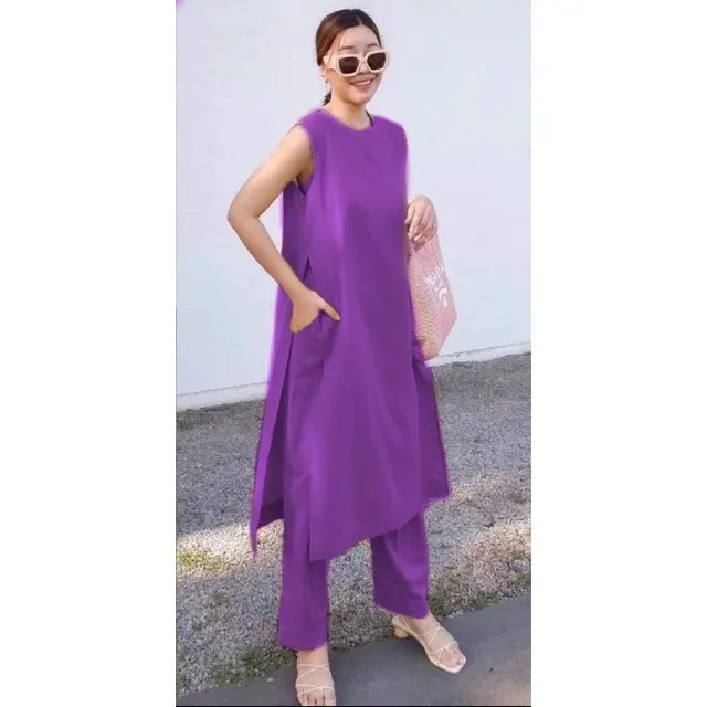 Split Pocket Casual Sleeveless Pants Pants Two piece Suit Purple - Shop at LoveMi