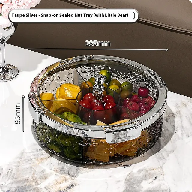 Light Luxury Sealed Dried Fruit Tray Candy Box Cover Transparent Gray Silver - Shop at LoveMi