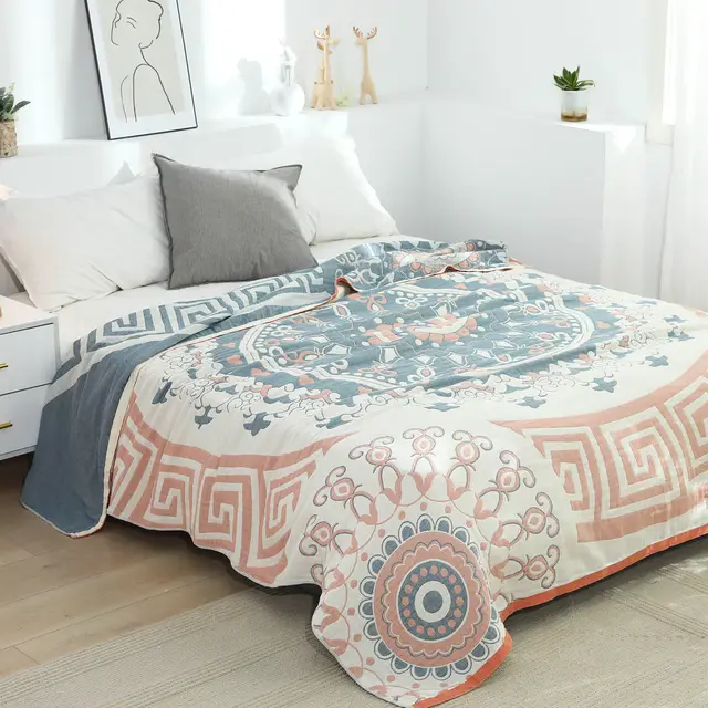 Pure Cotton Washed Five Layers Towel Blanket Cotton Bohemian Style Menglan Towel Blanket Orange - Shop at LoveMi