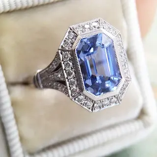 Fashion Long Hexagon Blue Metal Temperament Women's Ring - Blue